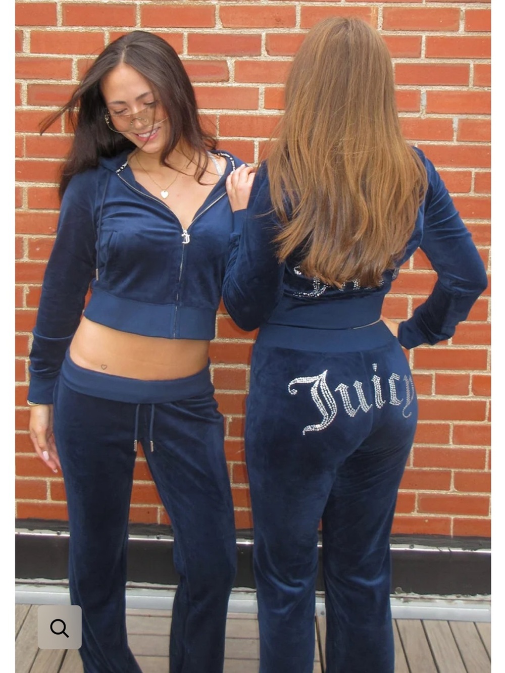 Juicy Couture Navy Velour Track Pants with Rhinestone Juicy Logo